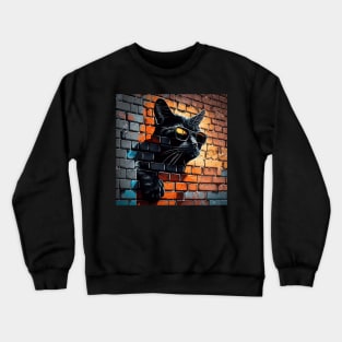 Black cat in sunglasses painted onto brick wall Sticker Crewneck Sweatshirt